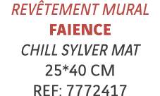 Revêtement mural Faience chill SYLVER mat 25*40 cm REF: 7772417