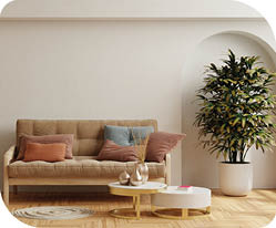 Warm tones style house with sofa and accessories in the room 3d rendering